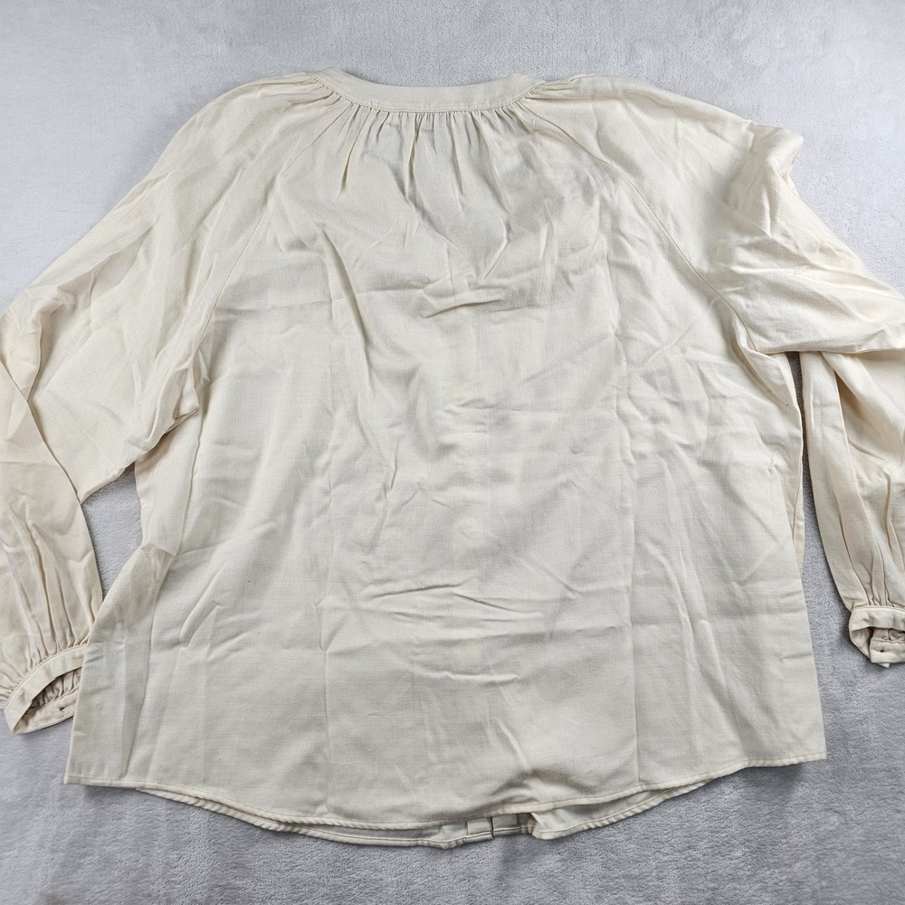 Uniqlo Soft Flannel Gathered Blouse Womens L Peasant Off White Cream Cottagecore - Picture 11 of 11
